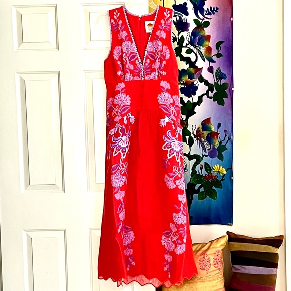 NWT Farm Rio Red Porcelain Garden Midi Dress - Picture 12 of 16